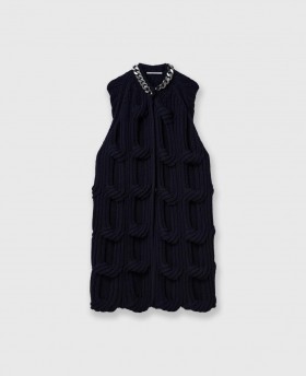 Stella Mccartney Falabella Chain Cable-knit Cape Navy | Women Coats And Jackets