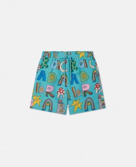 Stella Mccartney Stella Woodland Lettering Swim Shorts Blue | Kids Pants & Shorts