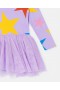 Vestido Stella McCartney roxo com saia de tule e mangas compridas com estampa de estrelas | Vestidos e Macacões Infantis