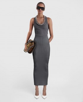  Vestido midi Stella McCartney com corrente grossa em mescla cinza escuro | Tricô feminino