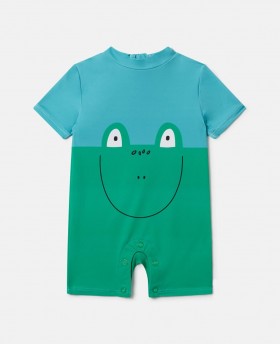  Maiô Stella McCartney com estampa de sapos, azul e verde | Moda praia infantil