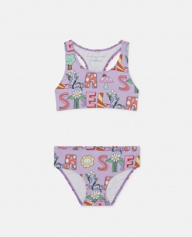  Maiô Stella McCartney com estampa de letras, roxo | Moda praia infantil