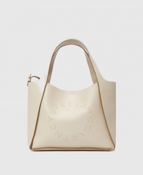  Bolsa tote transversal Stella McCartney com alça superior e logo na cor creme | Bolsas tote femininas