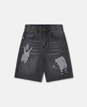  Shorts jeans cinza com estampa do Bob Esponja da Stella McCartney | Calças e shorts infantis