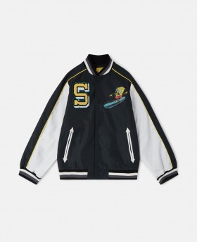  Jaqueta bomber universitária Stella McCartney Bob Esponja com estampa, preta | Roupa de frio infantil