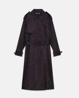  Casaco trench coat Stella McCartney com estampa de tigre e cinto, na cor preta | Casacos e jaquetas femininas