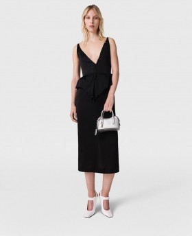  Stella McCartney Mély V-nyakú, Peplum Panel Midi Ruha Fekete | Női Ruhák