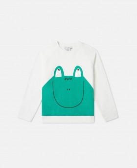  Stella McCartney Frog Graphic Crewneck Pulóver Fehér/zöld | Gyerek Pólók és Pulóverek