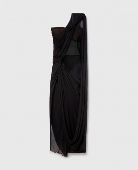  Stella McCartney Ruched Knoted Slim Panel Maxi ruha Fekete | Női Ruhák