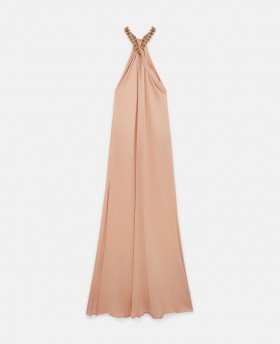  Gúna Maxi Satin Halterneck Slabhra Stella McCartney Bándearg Nude | Gúnaí do Mhná