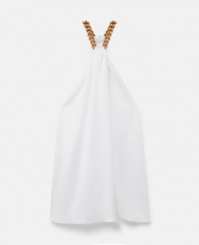  Barr Satin Halterneck Slabhra Stella McCartney Bán Glan | Léinte agus Barr do Mhná