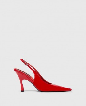  Slingbacks le ladhar biorach Stella McCartney Elsa, dearg liopaí | Sála do Mhná