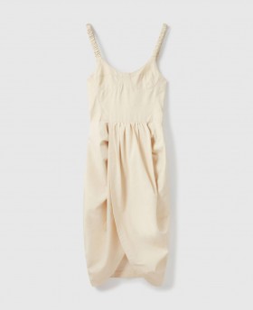  Gúna Midi Sciorta Pleatáilte le Strapaí Ruched Stella McCartney le Buttercream | Gúnaí do Mhná