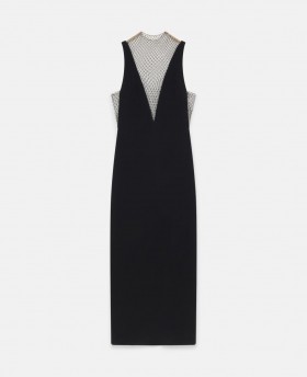  Stella Mccartney Abito midi con scollo a V profondo in rete di cristalli Nero notte | Abiti da donna