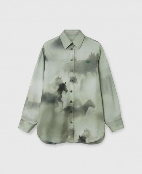  Stella Mccartney Camicia oversize con stampa di cavalli verde mare | Camicie e top da donna