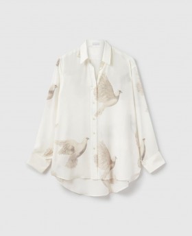  Stella Mccartney Camicia oversize trasparente con stampa colomba color crema | Camicie e top da donna