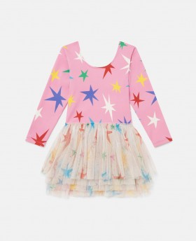 Stella Mccartney Abito in tulle con motivo a stelle rosa | Abiti e tute per bambini