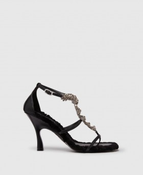 Stella Mccartney Elsa Crystal Flowers Heeled Sandals Black | Women Sandals