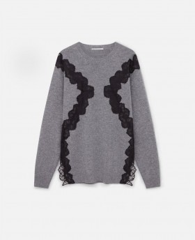 Stella Mccartney Lace Insert Long Sleeve Sweater Gray Mélange | Women Knitwear