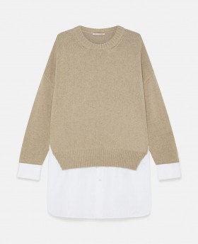 Stella Mccartney Shirting Details Long Sleeve Sweater Sandy Beige | Women Knitwear