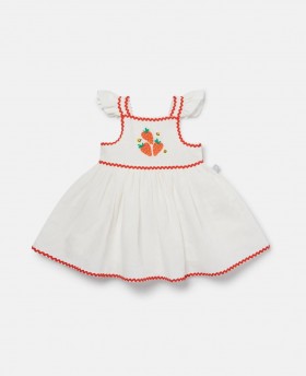Stella Mccartney Strawberry Embroidered Cap-sleeve Dress Cream | Kids Dresses & Jumpsuits