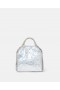  Stella McCartney Falabella Tiny Tote Bag i Cracked Metallic med sølvfarget stoff | Damevesker med topphåndtak