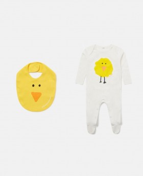 Stella McCartney Chick Pattern Bib And Pyjamas-sett med gult og hvitt | Barn Baby Gutt