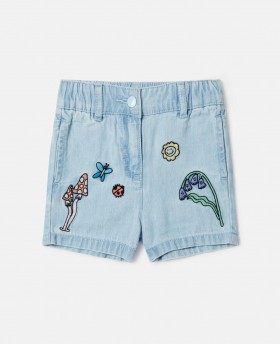 Stella McCartney Woodland Friends Elastiske Denimshorts Blå | Barn Baby Jente