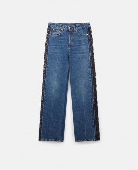  Jeansy Stella Mccartney z wysokim stanem i prostą nogawką, koronkowe, w kolorze vintage wash blue | Jeansy damskie