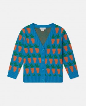 Cardigan tricotat Stella McCartney Carrot Graphic albastru | Pulovere și cardigane pentru copii