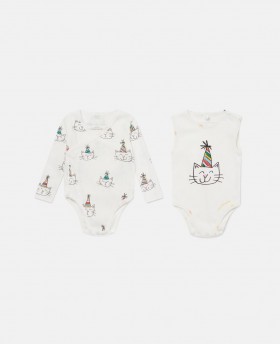  Set salopetă Stella McCartney cu imprimeu grafic pisici, crem | Copii Bebeluși Băieți