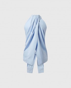  Stella McCartney Bluză fără mâneci cu imprimeu Halterneck, albastră | Cămăși și topuri pentru femei