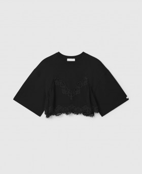  Tricou scurt cu inserții de dantelă Stella McCartney Negru | Hanorace și tricouri pentru femei