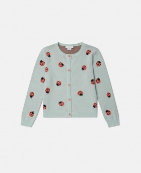  Cardigan Stella McCartney Ladybird Tricotat cu guler rotund, verde | Pulovere și cardigane pentru copii