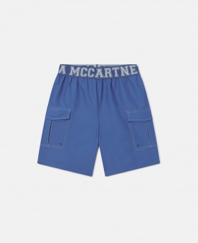 Pantaloni scurți de baie Stella McCartney Moniker cu talie înaltă, albaștri | Costume de baie pentru copii