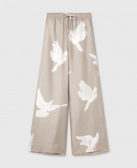  Stella McCartney Pantaloni supradimensionați cu șnur și imprimeu Dove bej/alb | Pantaloni și pantaloni scurți pentru femei