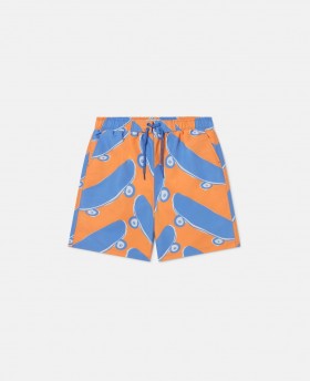  Pantaloni scurți de baie Stella McCartney cu imprimeu skateboard, portocalii/albastri | Costume de baie pentru copii