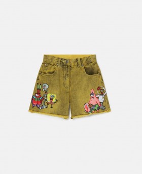  Pantaloni scurți din denim cu grafică Spongebob, Stella McCartney, galbeni | Pantaloni și pantaloni scurți pentru copii