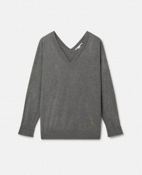  Stella McCartney Pulover cu mânecă lungă și decolteu în V, gri | Tricotaje pentru femei