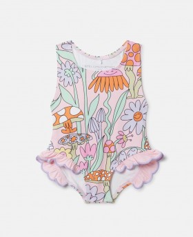  Costum de baie Stella McCartney cu imprimeu Woodland și volane, roz | Costume de baie pentru copii