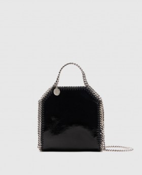  Stella McCartney Falabella Tiny Tote Crinkled Patent Bag Black | Dámska ikonická Falabella