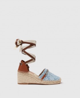  Dámske espadrilky Stella McCartney Gaia Bouclé na platforme - tmavo modré džínsy
