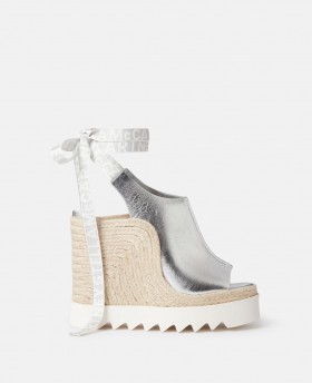  Stella Mccartney Gaia Metallic Heeled Espadriller Silver | Dam Espadriller