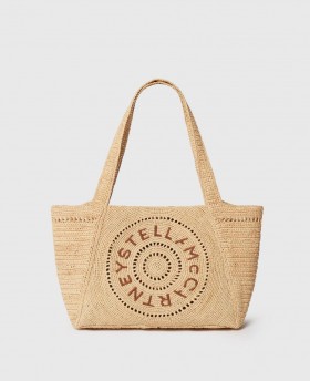  Stella Mccartney Logo Raffia Orta Boy Tote Çanta Doğal | Kadın Omuz Çantaları