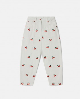  Pantalones vaqueros Stella McCartney con bordado de cerezas, color crema | Pantalones y shorts para niños