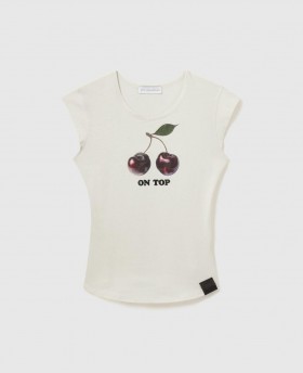 Camiseta sin mangas con estampado de cerezas de Stella McCartney, color marfil | Camisetas y tops para mujer