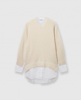 Suéter camisero híbrido con cuello en V Stella McCartney, color natural | Prendas de punto para mujer