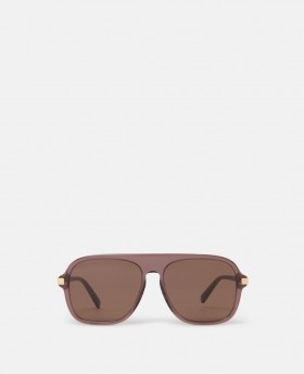  Gafas de sol Stella McCartney de montura recta, color chocolate oscuro brillante y dorado | Gafas de sol para mujer