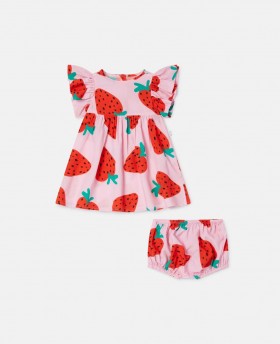  Vestido y braguita con estampado de fresas rosa de Stella McCartney | Vestidos y monos para niñas