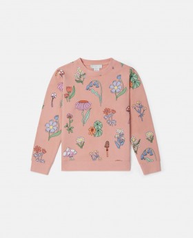  Sudadera rosa con cuello redondo y estampado de bosque de Stella McCartney | Camisetas y tops para niños